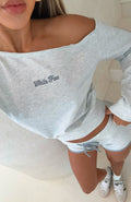 White Fox High Roller Off Shoulder Long Sleeve Sweater Grey Marle