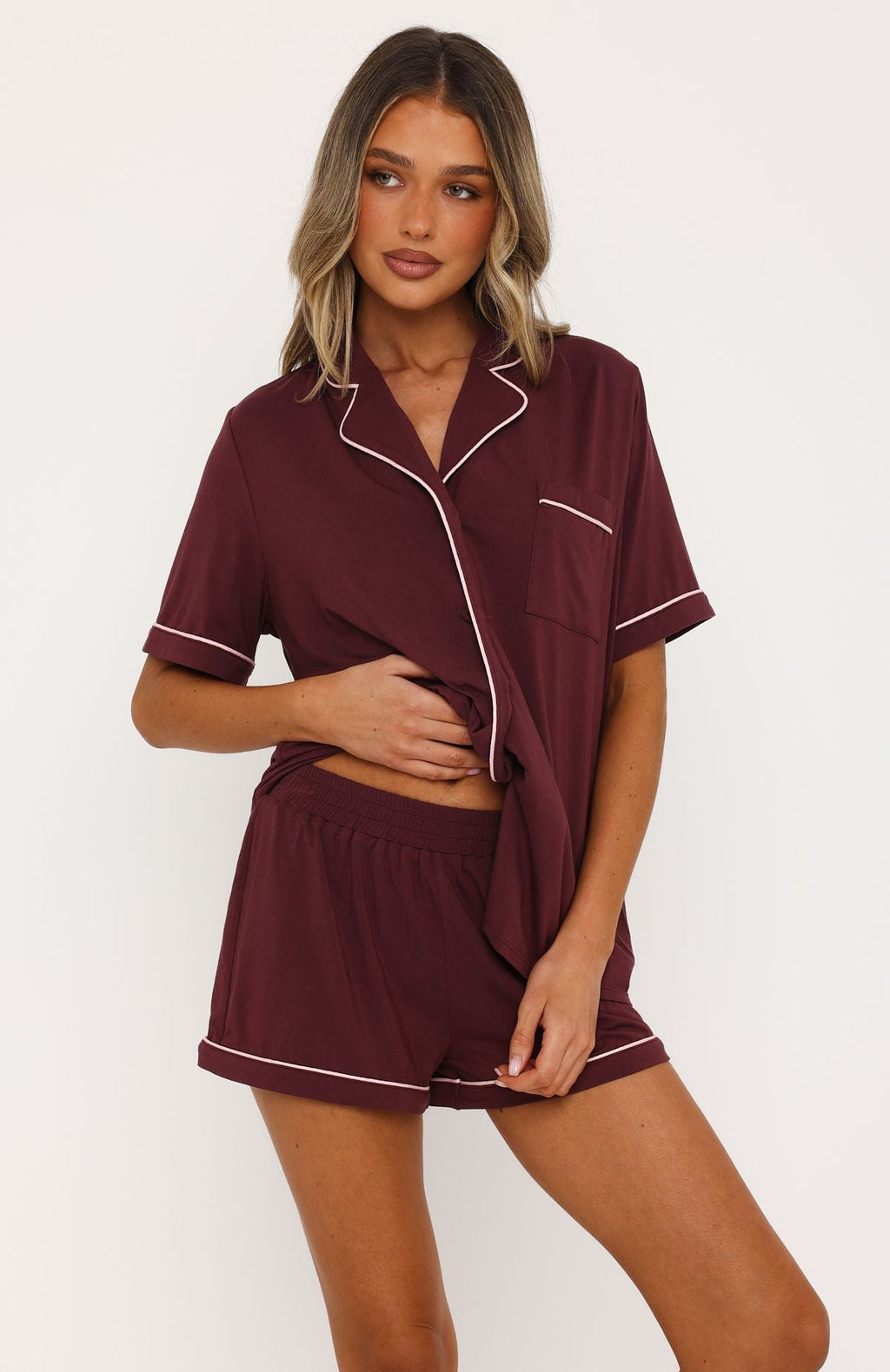 White Fox Comfort Coded Pyjama Set Plum