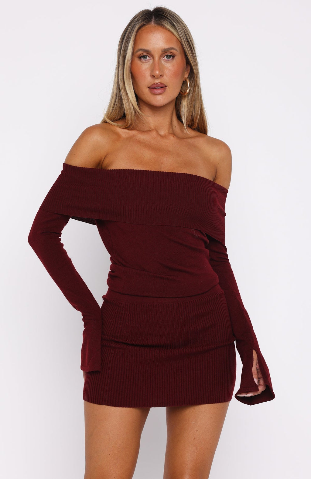 White Fox Parental Guidance Knit Mini Dress Burgundy