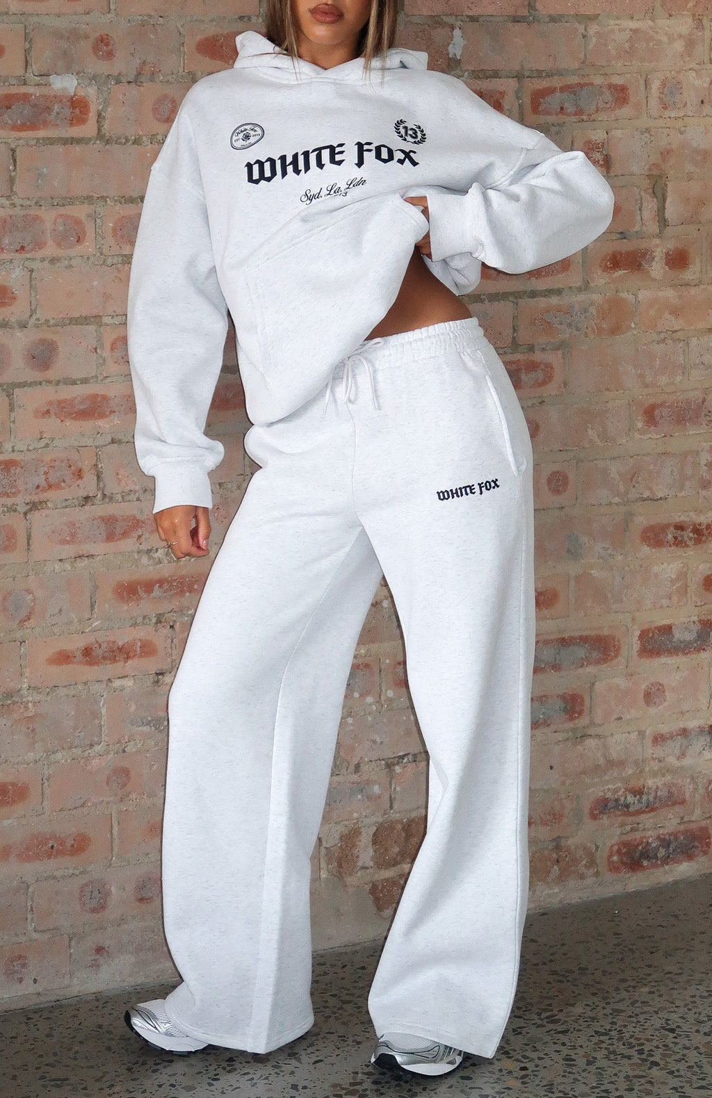 White Fox Vibe Too High Wide Leg Sweatpants Grey Marle