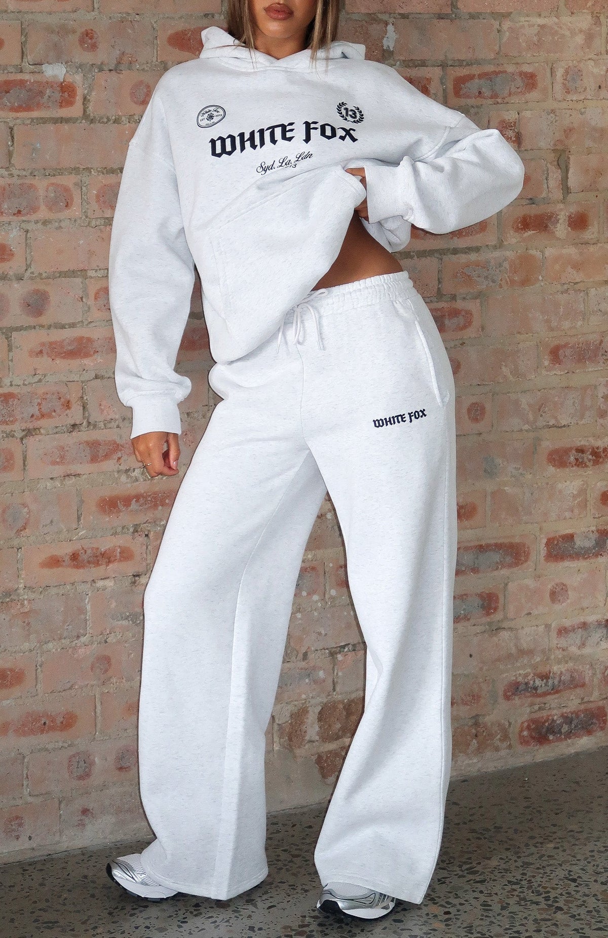 White Fox Vibe Too High Wide Leg Sweatpants Grey Marle