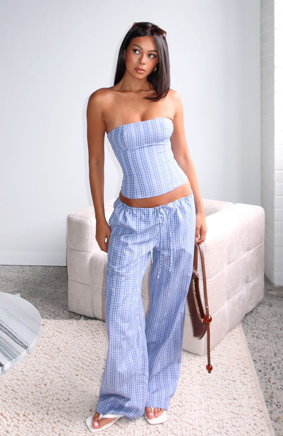 White Fox Promise Me This Pants Navy Check