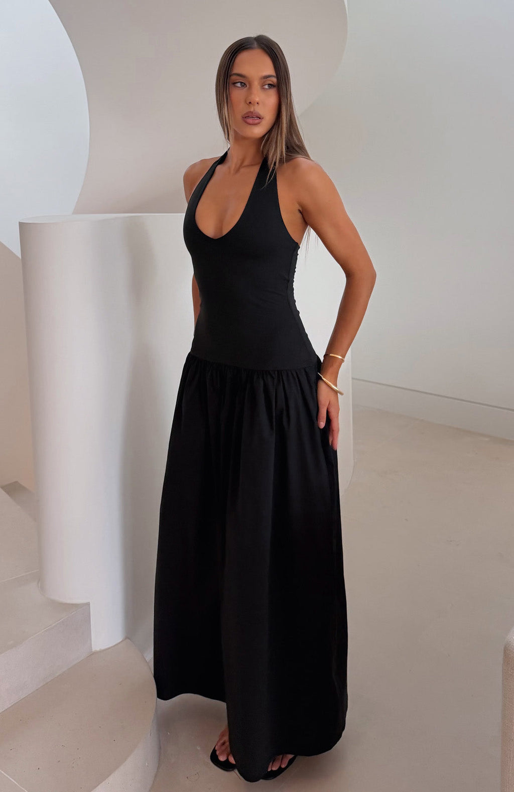 White Fox Dreamtime Halter Maxi Dress Black