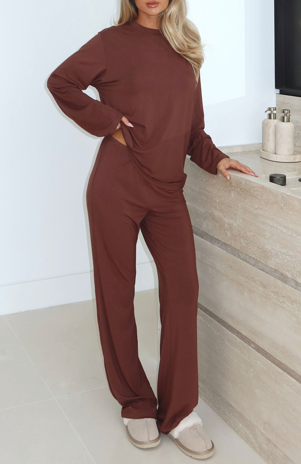 White Fox Slow Life Pyjama Pants Chocolate