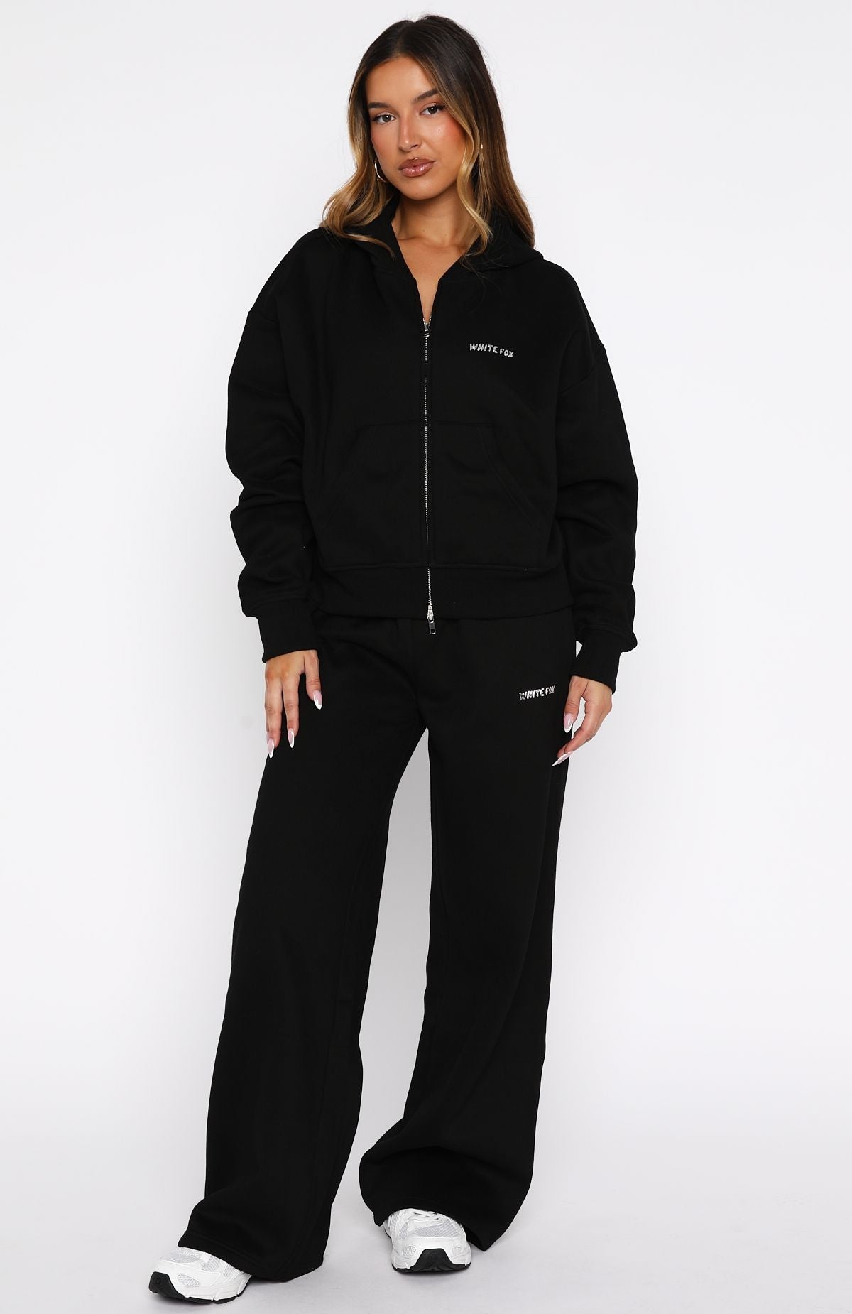 White Fox Test Drive Boxy Zip Front Hoodie Black