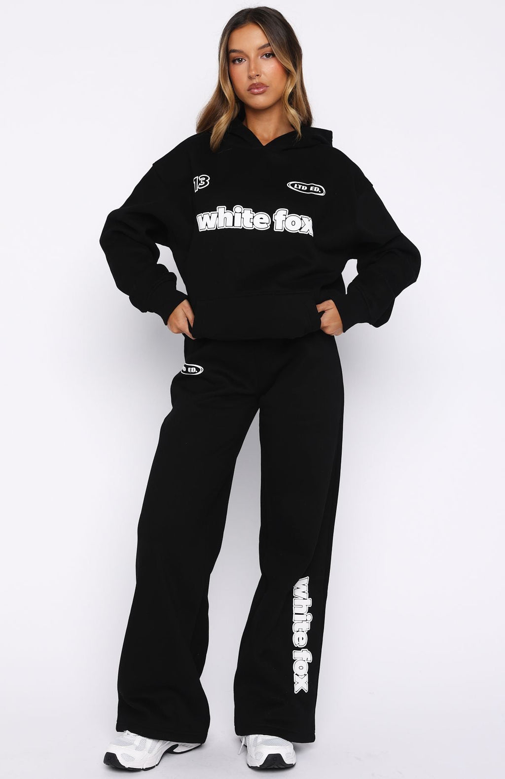 White Fox Ready To Go Oversized Hoodie Black