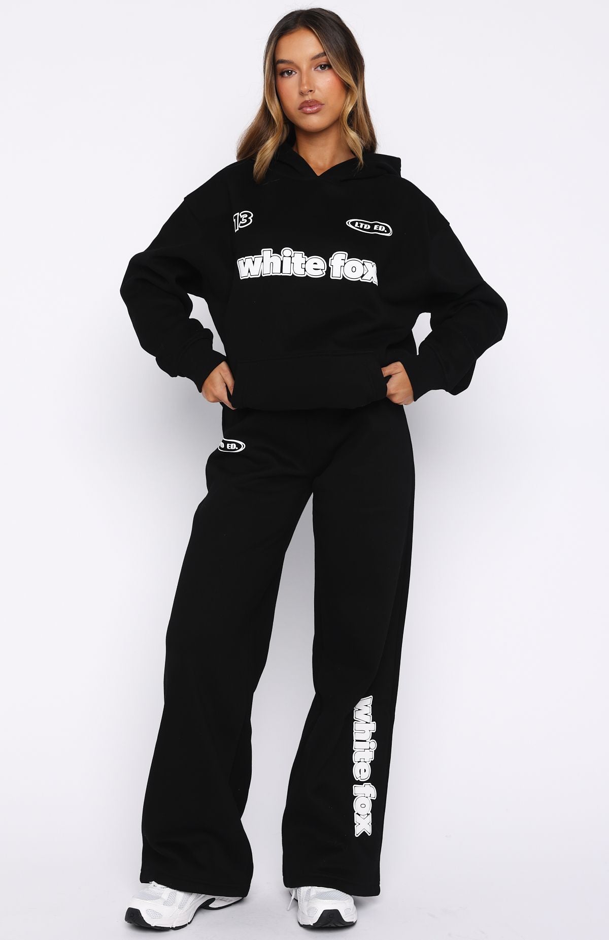 White Fox Ready To Go Oversized Hoodie Black