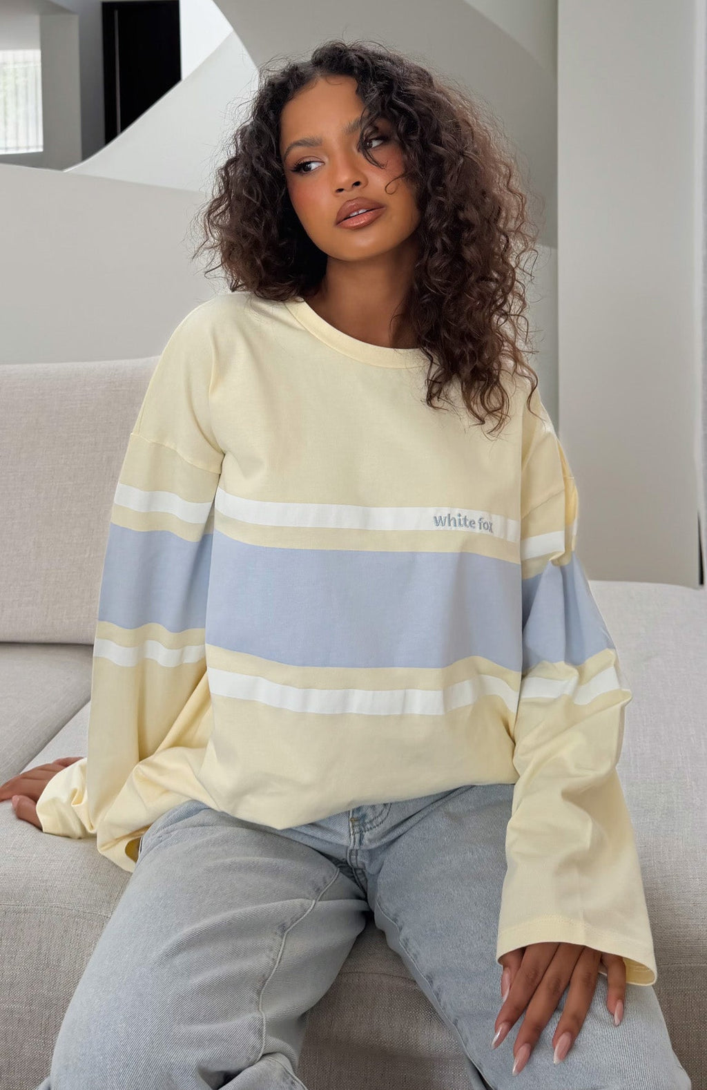 White Fox Bad Timing Oversized Long Sleeve Tee Lemon