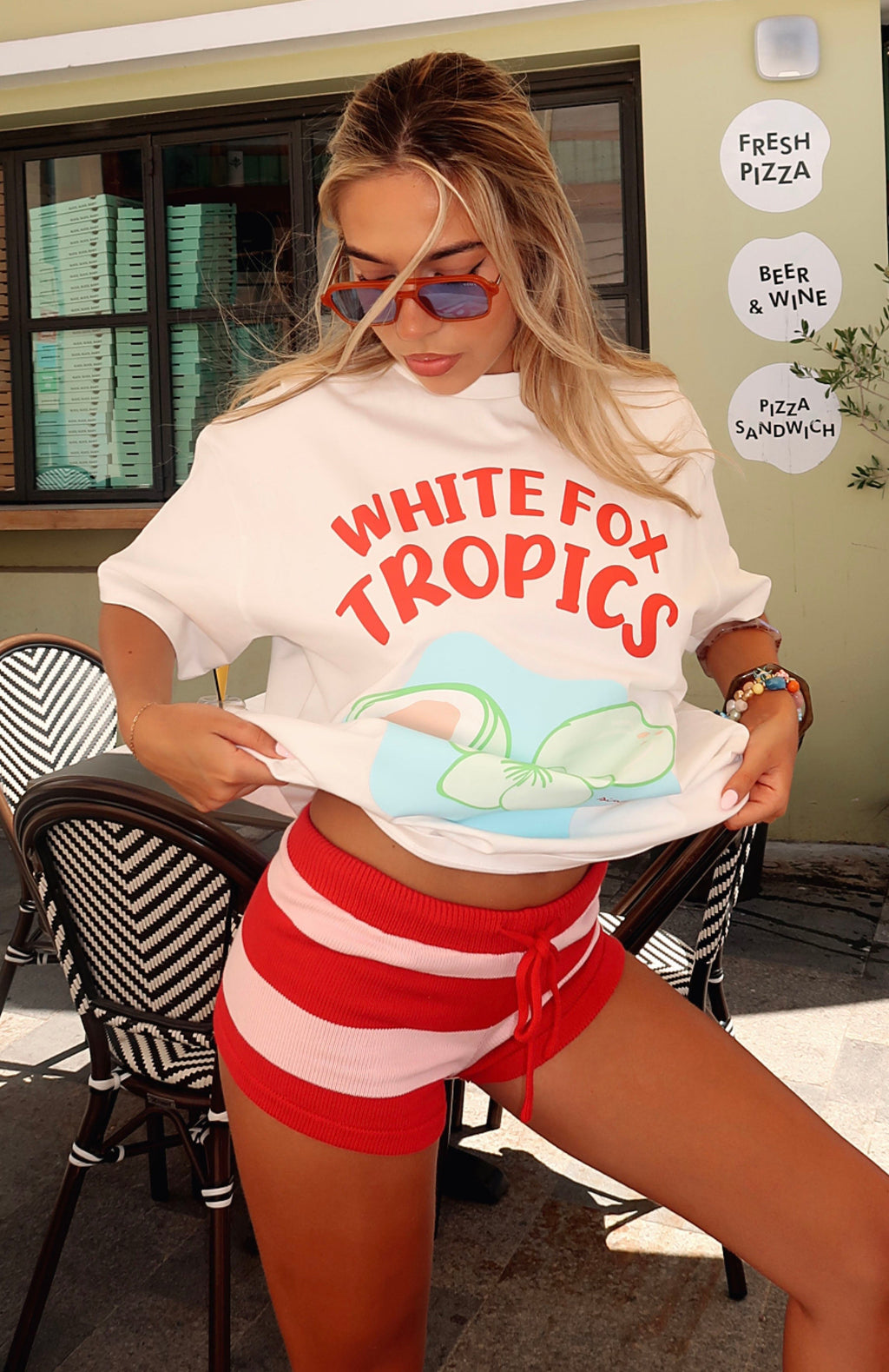 White Fox Chill Day Knit Shorts Red/Pink Stripe