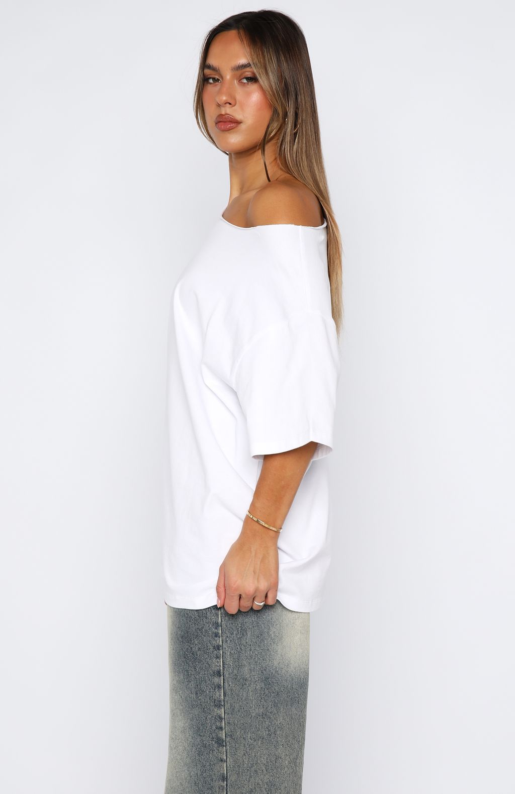 White Fox Give Me Options Off Shoulder Tee White