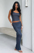 White Fox Star Shining Sequin Knit Maxi Skirt Midnight