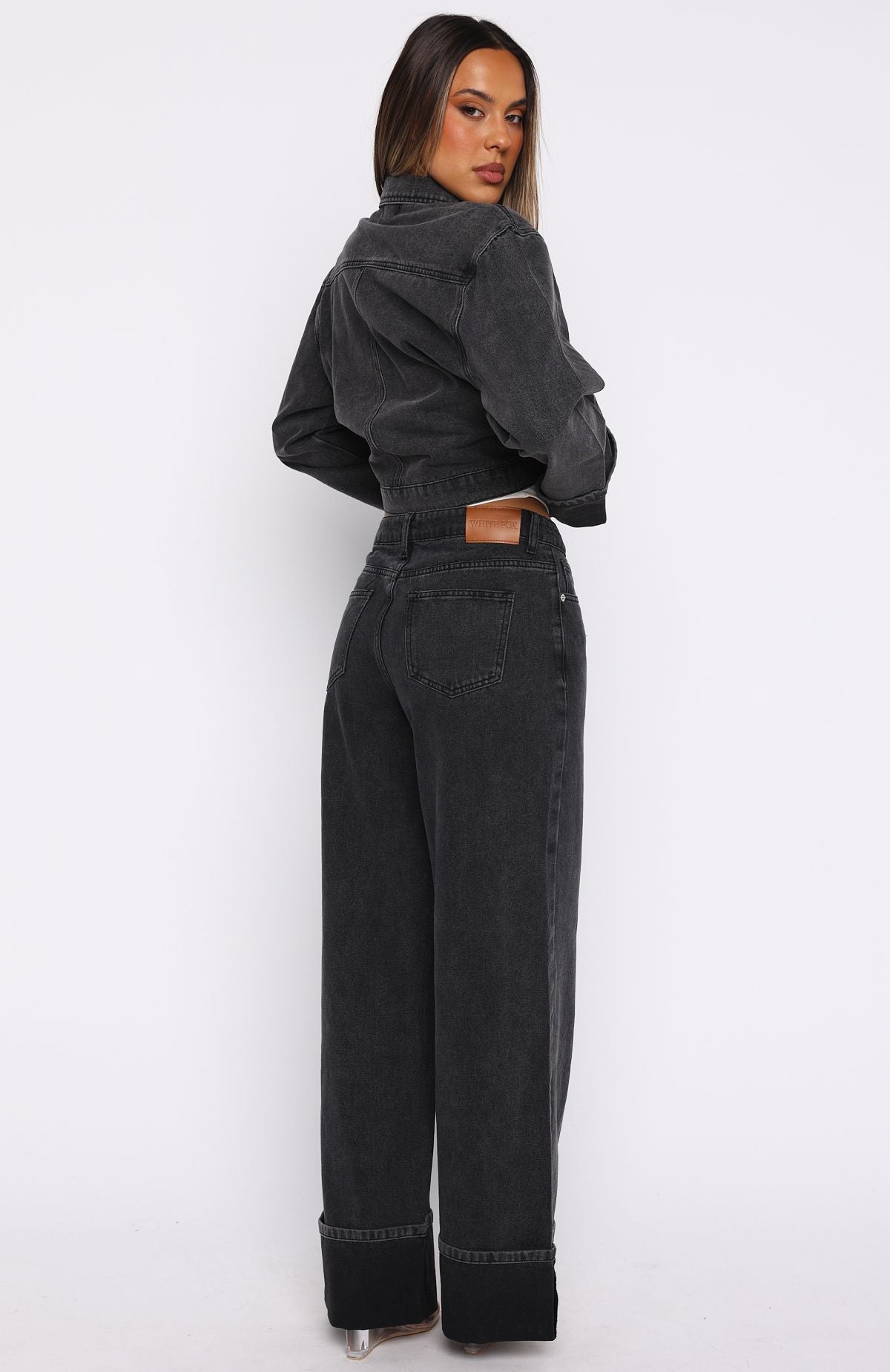 White Fox Charlotte Mid Rise Wide Leg Jeans Black Acid
