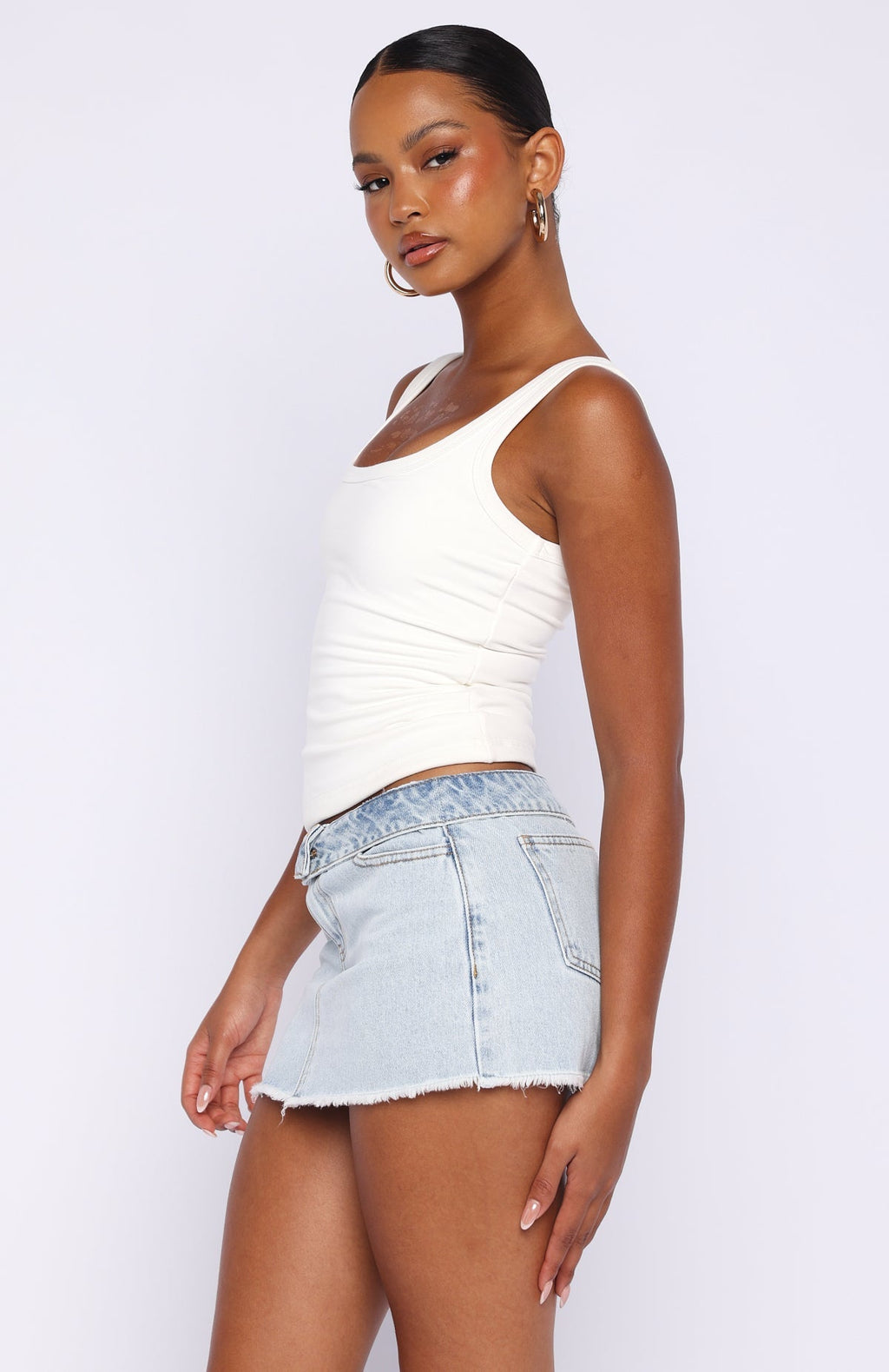 White Fox Shining In The Desert Denim Skirt Glacier Blue Wash
