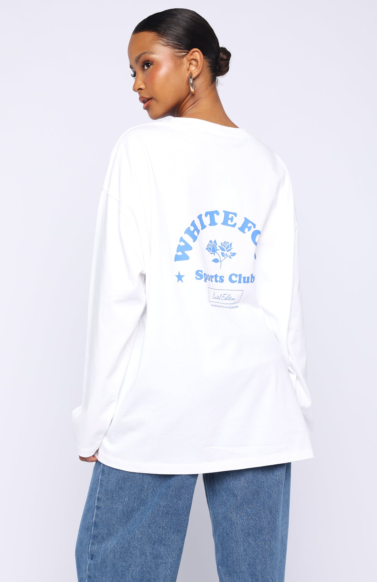 White Fox Little Bit Loud Oversized Long Sleeve Tee White