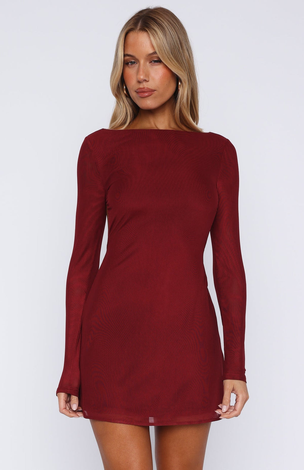White Fox Bad Influence Long Sleeve Mini Dress Burgundy