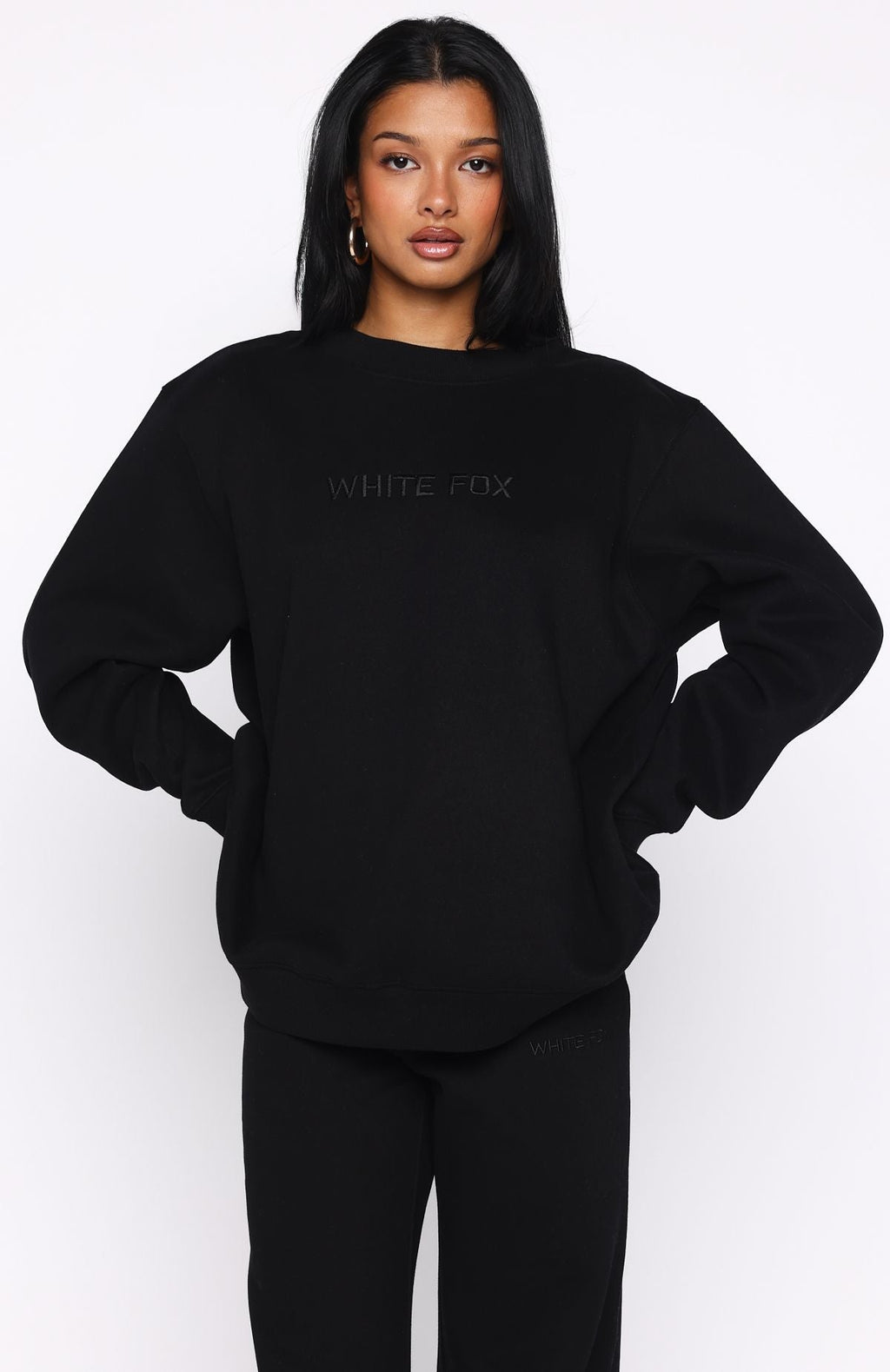 White Fox Stay Lifted Oversized Sweater Black
