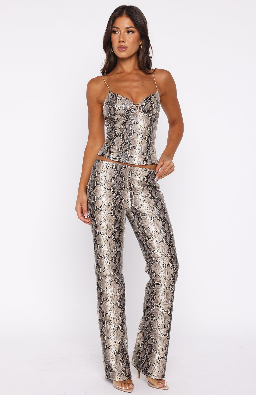 White Fox Heat Check PU Pants Tan Snake
