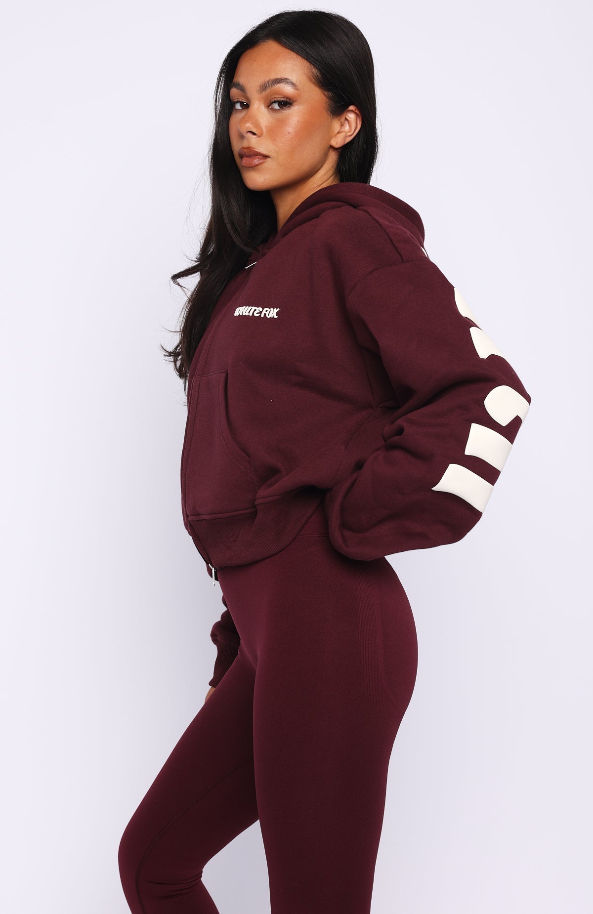 White Fox Gone Away Boxy Zip Front Hoodie Merlot