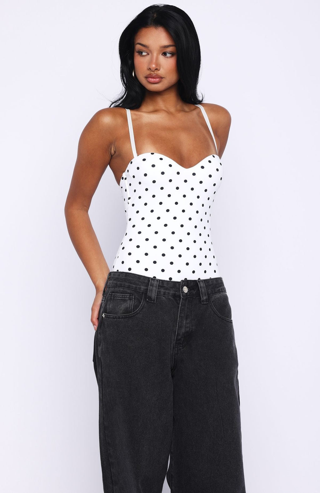 White Fox Stuck To You Bodysuit White/Black Polka Dot