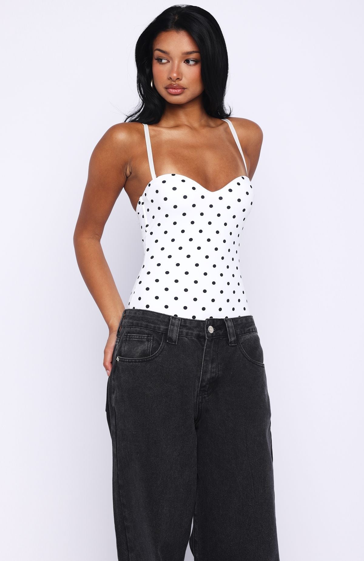 White Fox Stuck To You Bodysuit White/Black Polka Dot