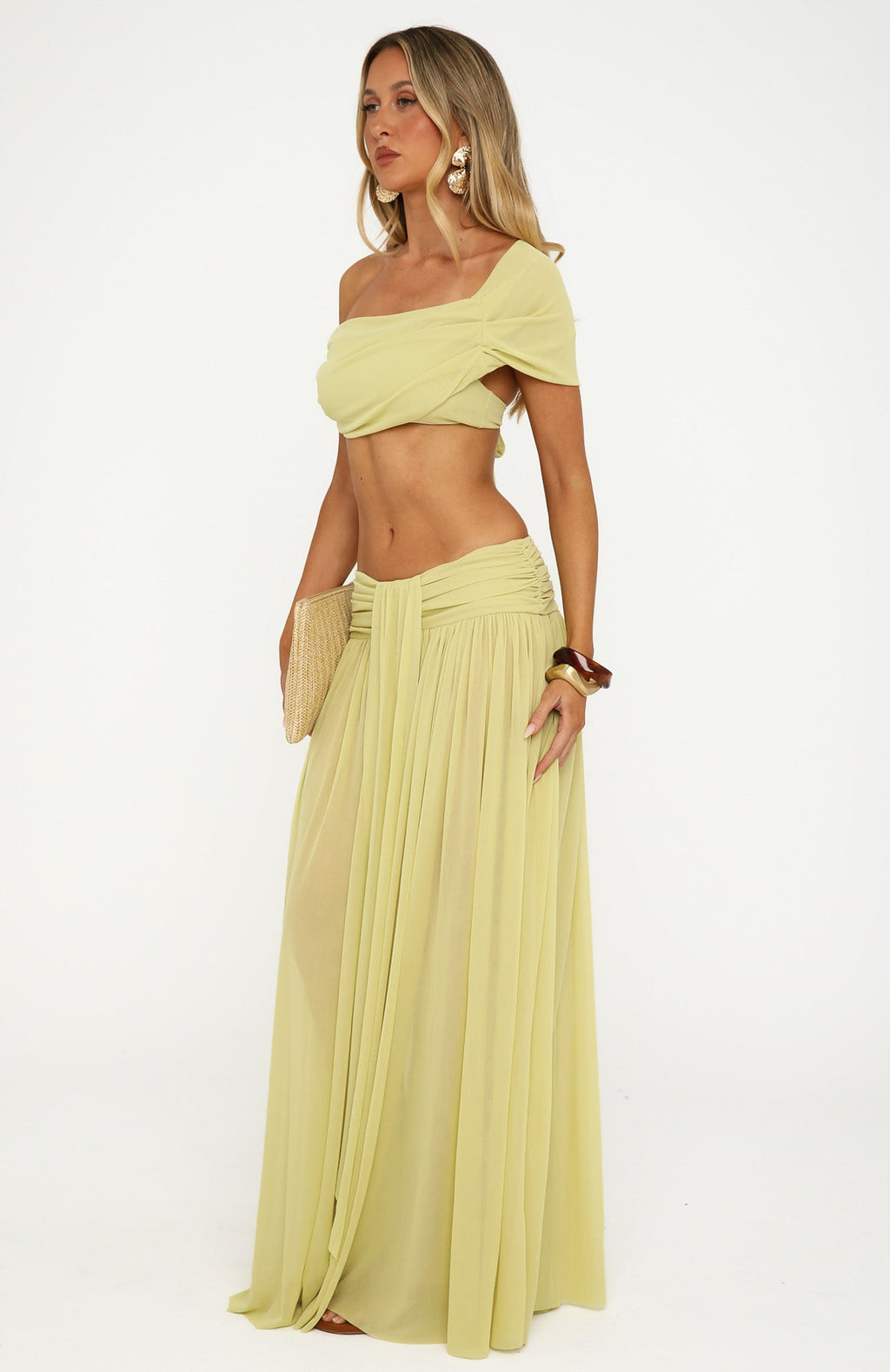 White Fox Amore Ease Maxi Skirt Pistachio Mist