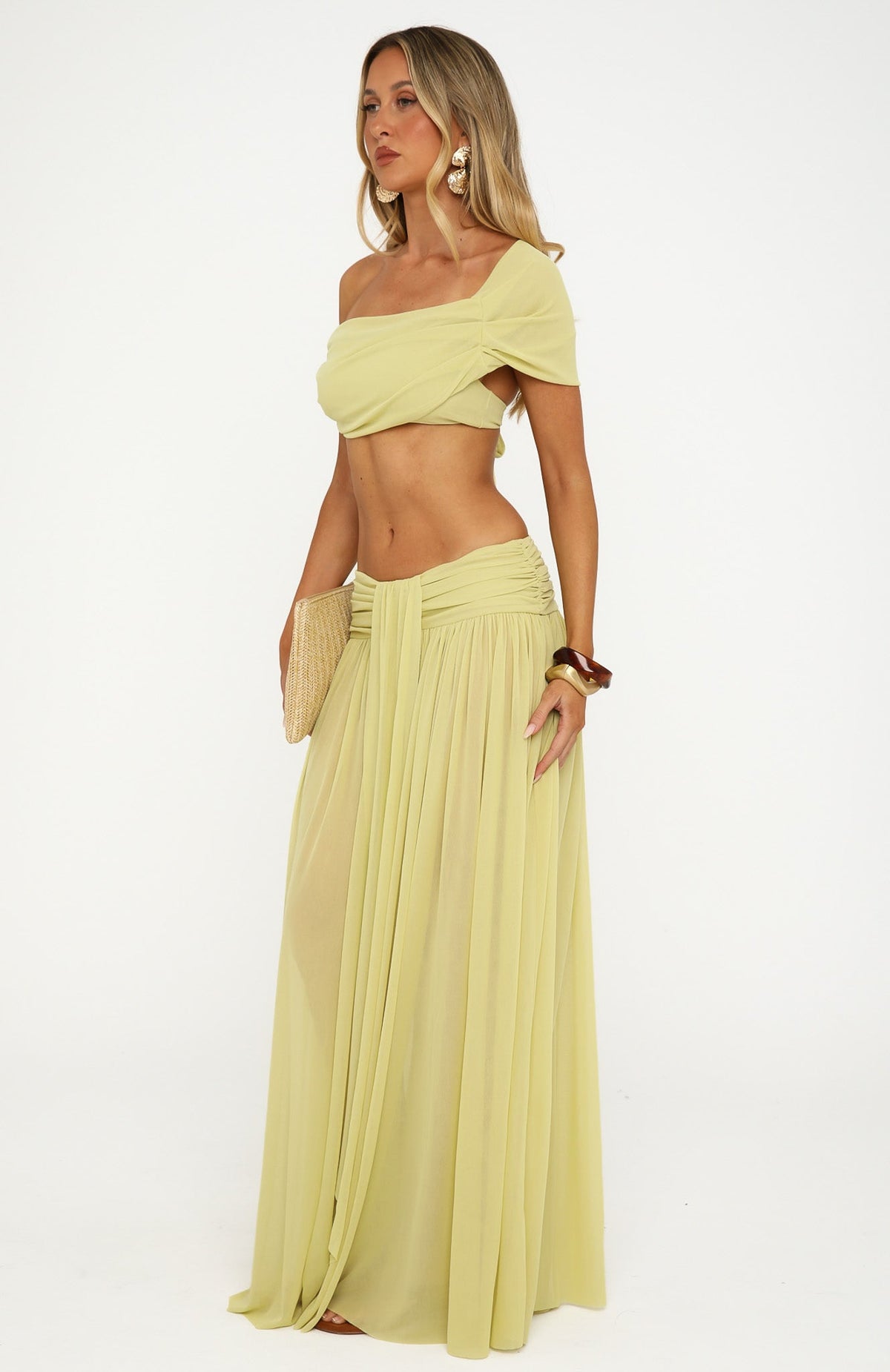 White Fox Amore Ease Maxi Skirt Pistachio Mist