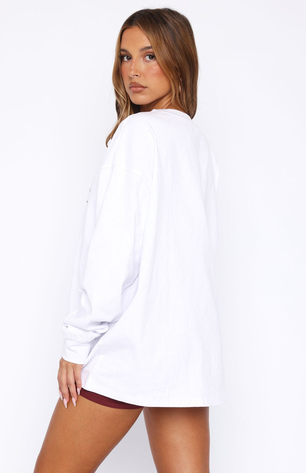 White Fox Stand With You Long Sleeve Oversized Tee White