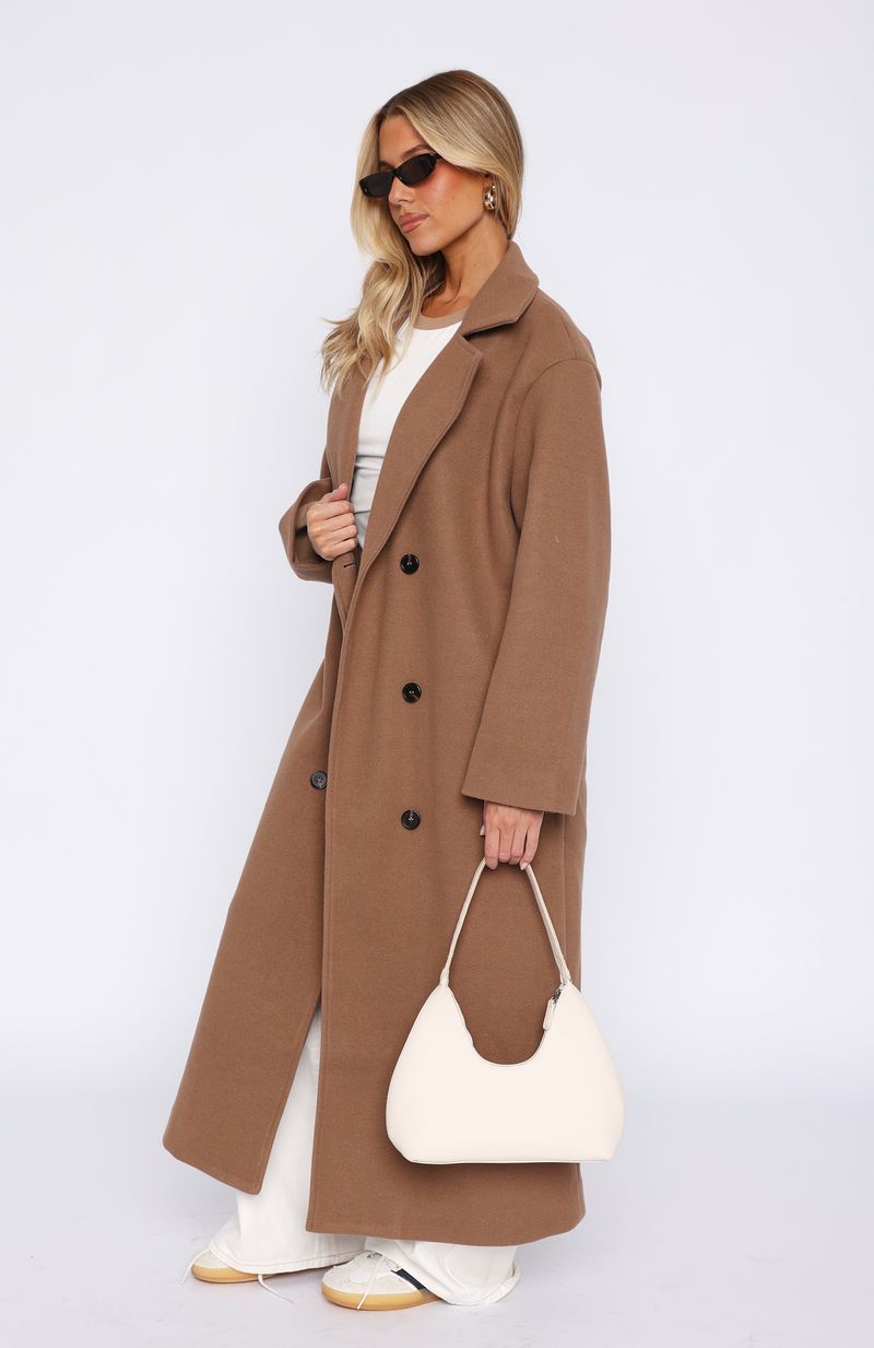 White Fox Modern Edge Oversized Coat Caramel