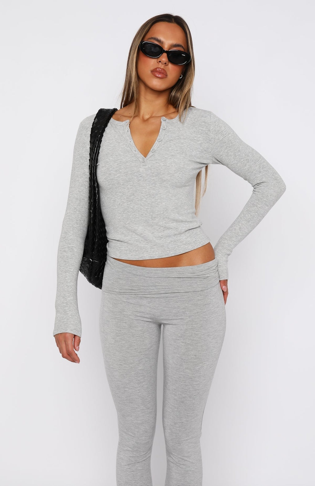 White Fox Give Me The Details Long Sleeve Top Grey
