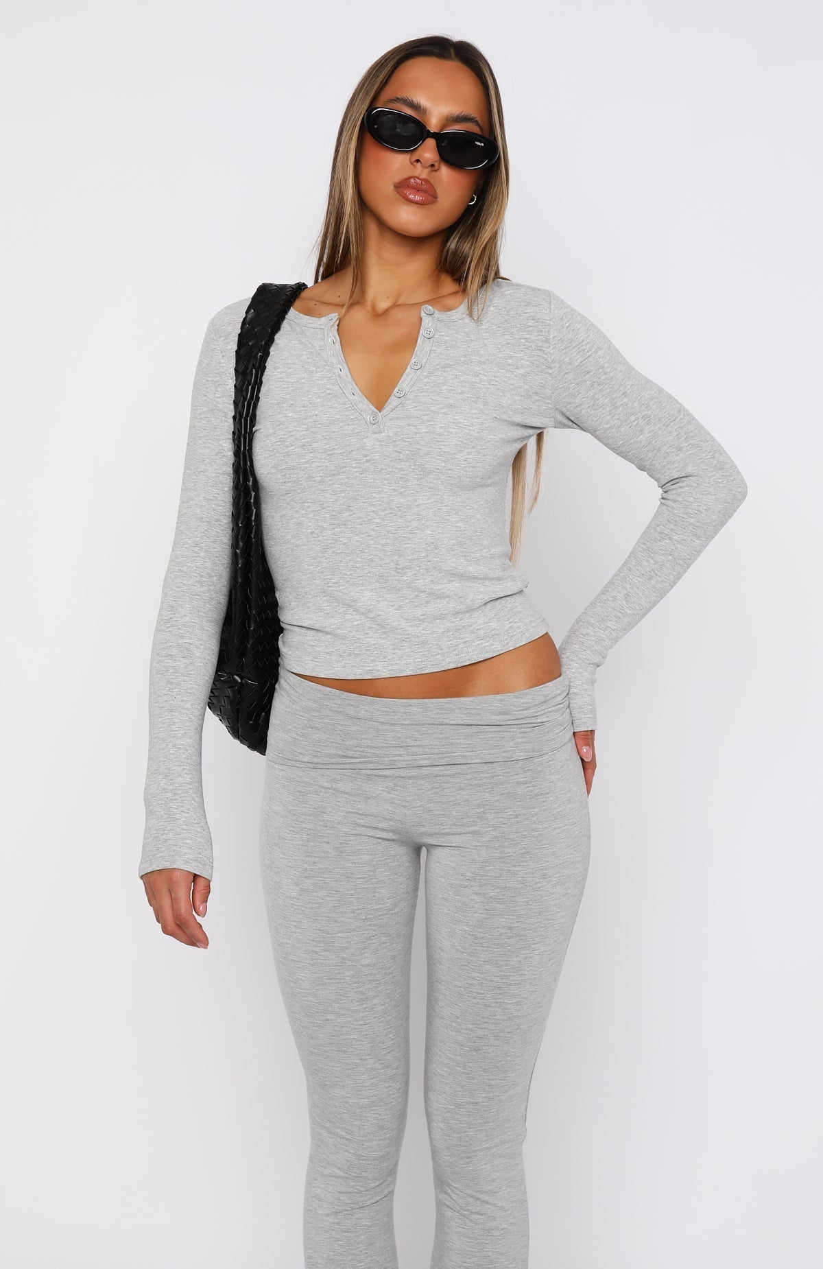 White Fox Give Me The Details Long Sleeve Top Grey