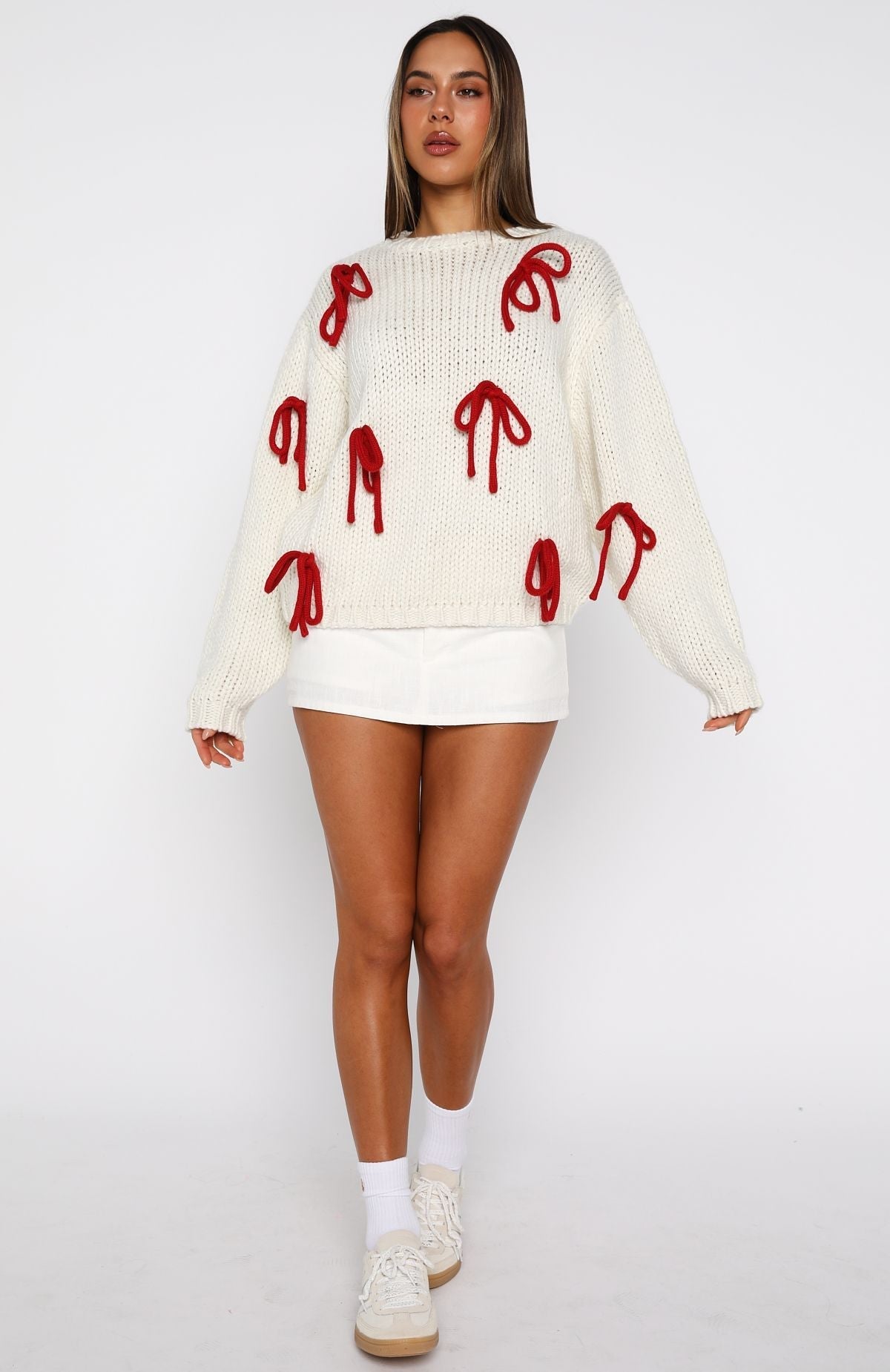 White Fox Candy Cane Crush Knit Sweater Cream