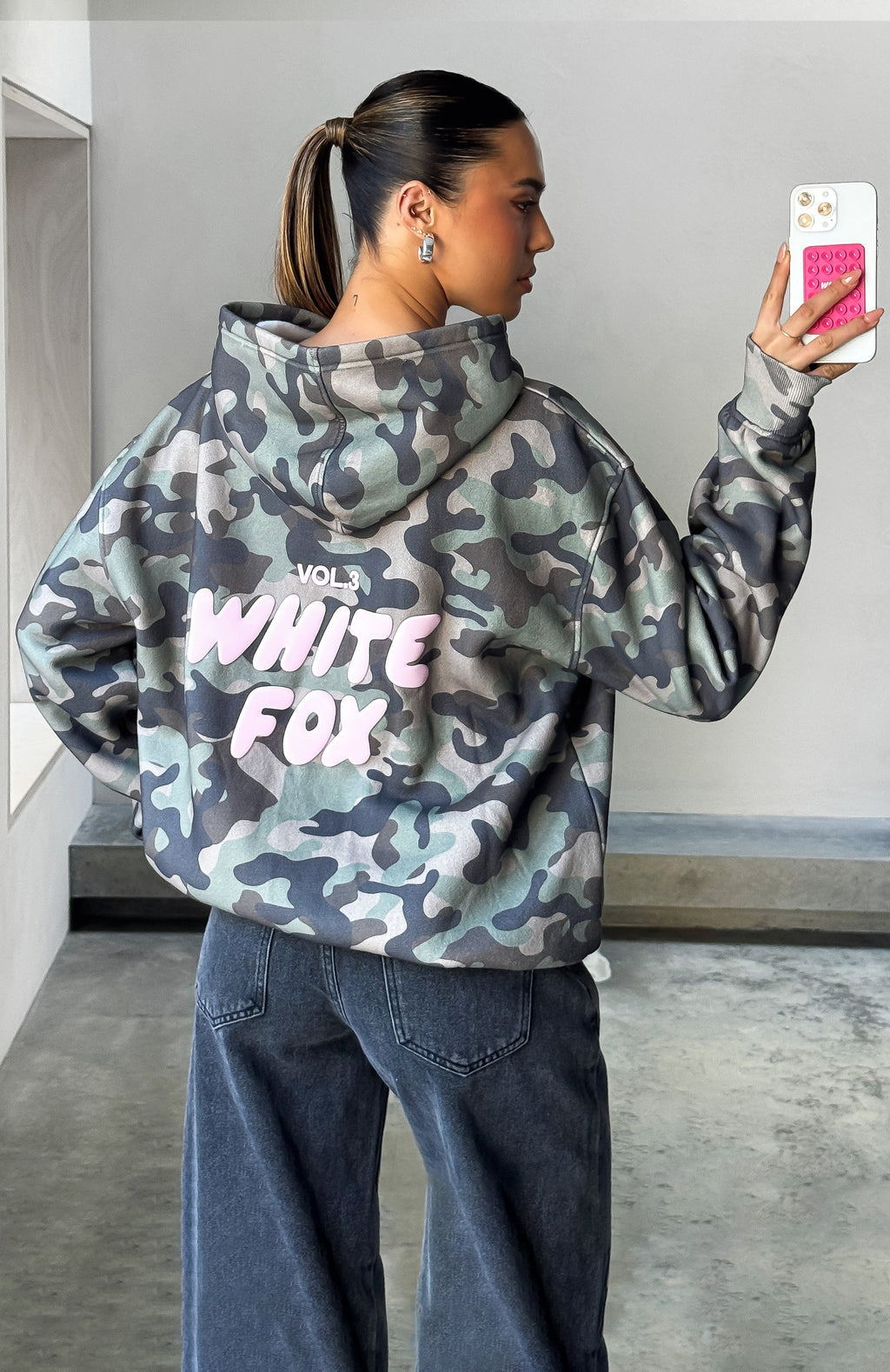 White Fox Offstage Printed Oversized Hoodie Washed Camo