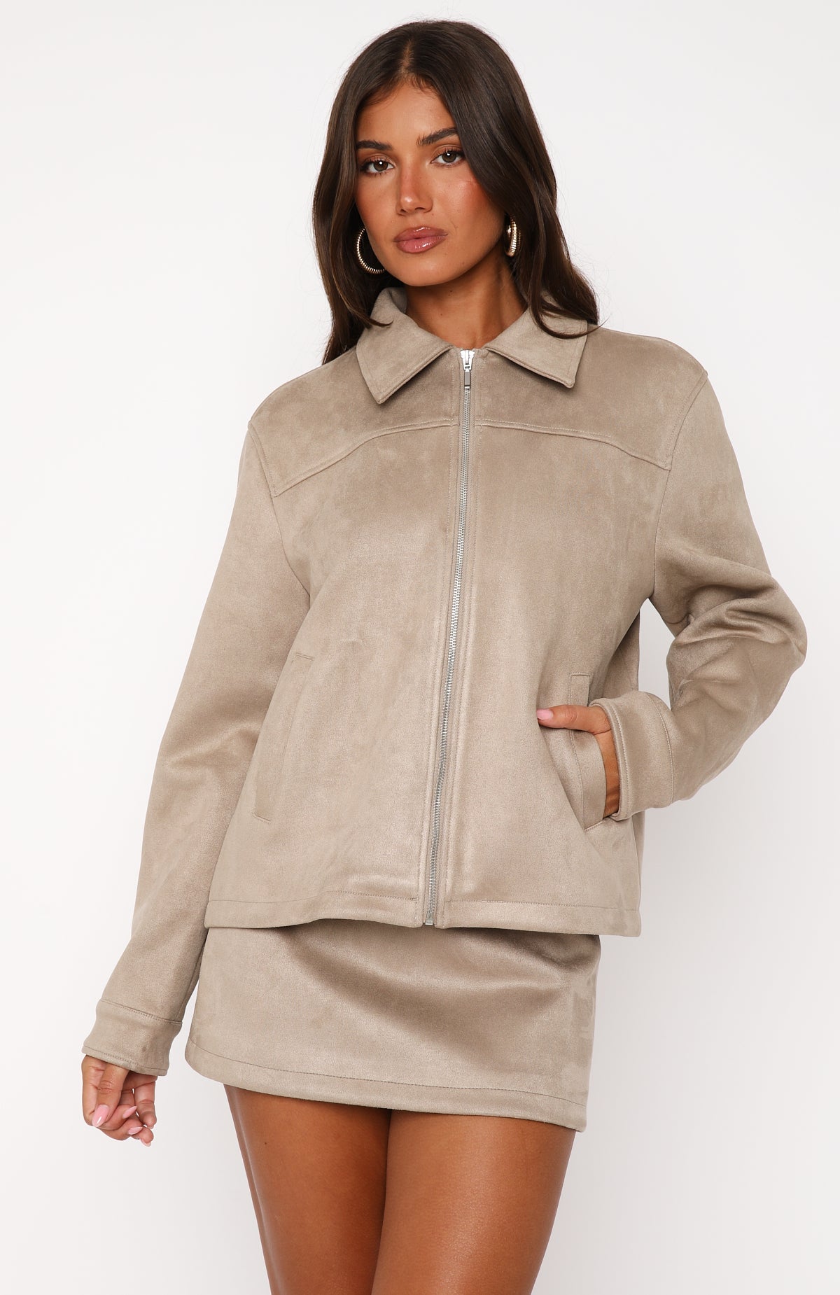 White Fox Like The Old Days Faux Suede Jacket Sand
