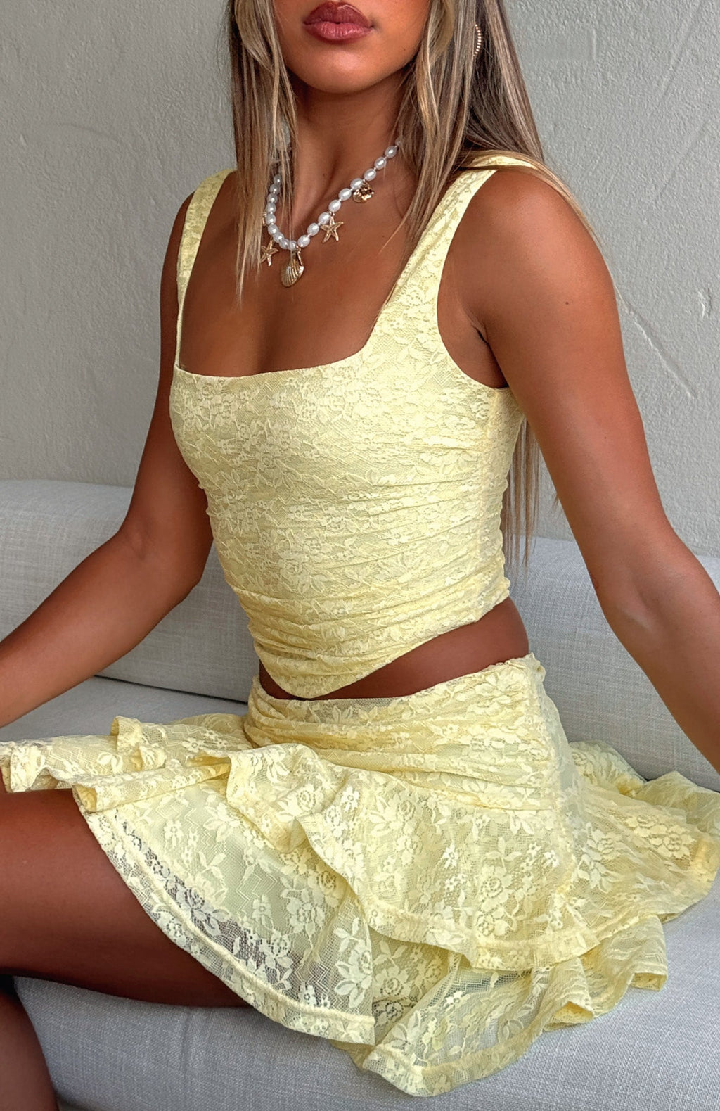 White Fox Let's Have Some Fun Lace Bustier Lemon