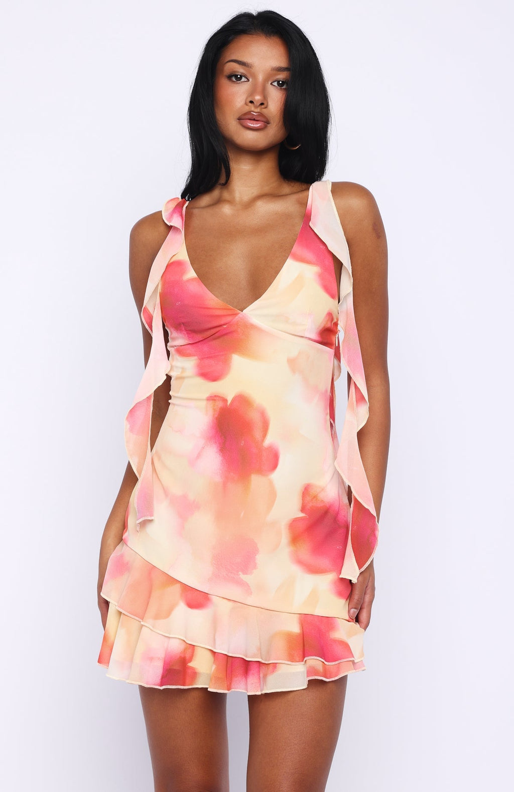 White Fox Rebel Rebel Mini Dress Honeydew Floral