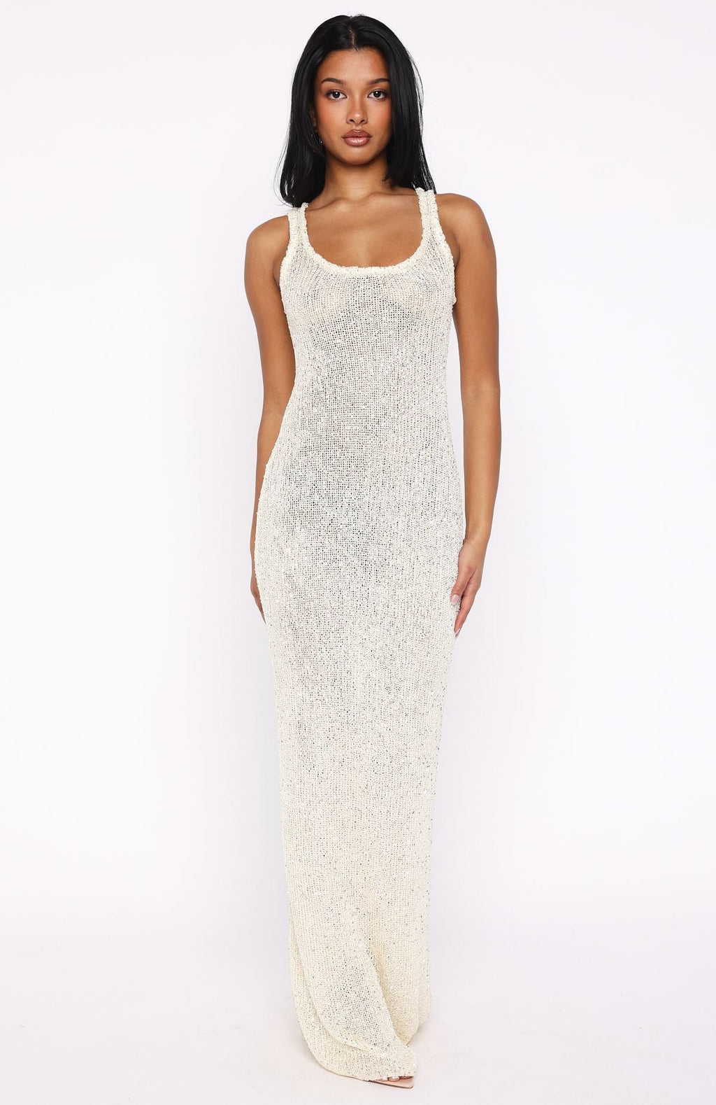 White Fox Trying To Forget Me Knit Maxi Dress Cream