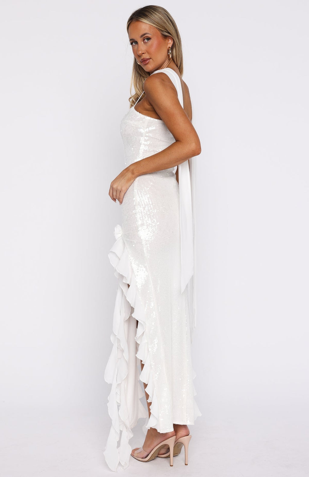 White Fox The Positano Dream Sequin Maxi Dress Off White
