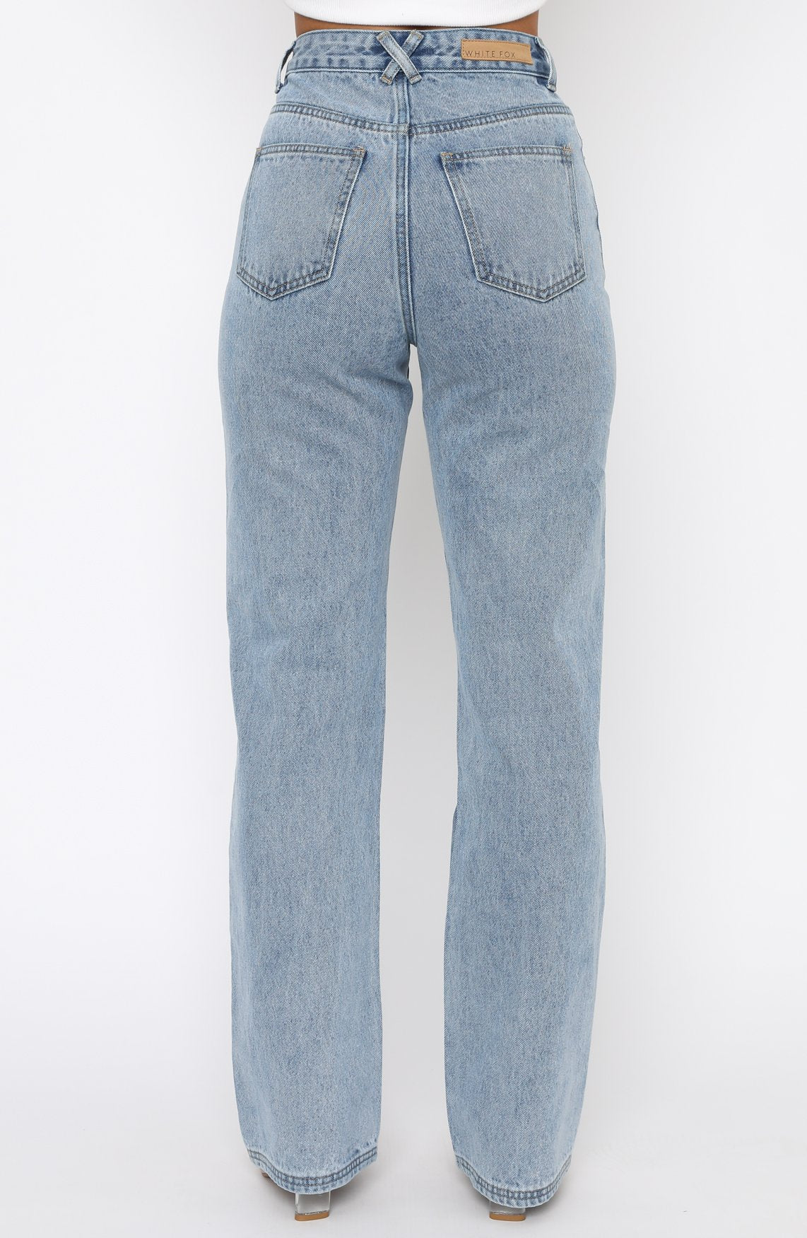 White Fox Long Way To Go High Rise Straight Leg Jeans Washed Blue