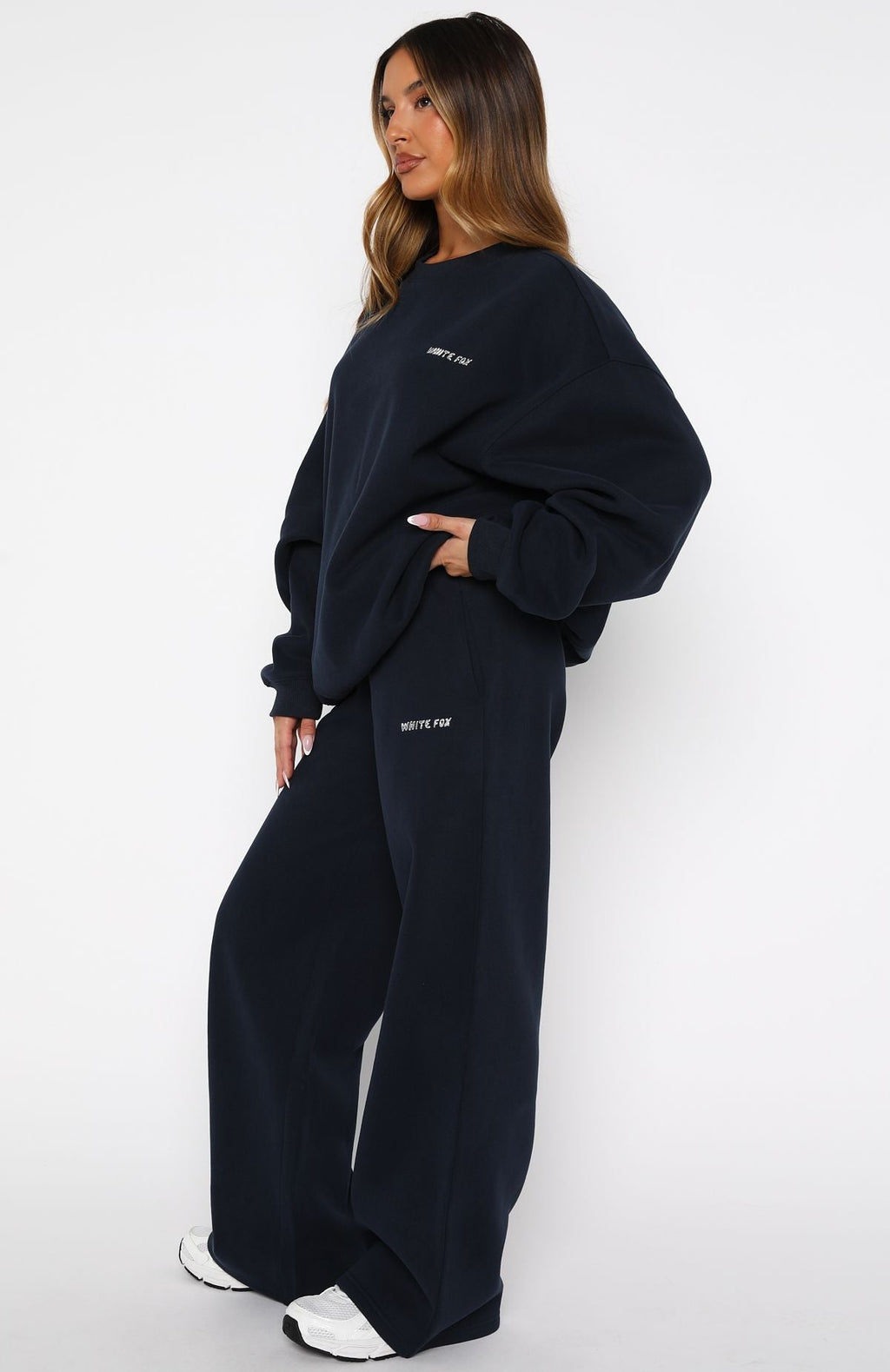 White Fox Test Drive Wide Leg Sweatpants Dark Navy