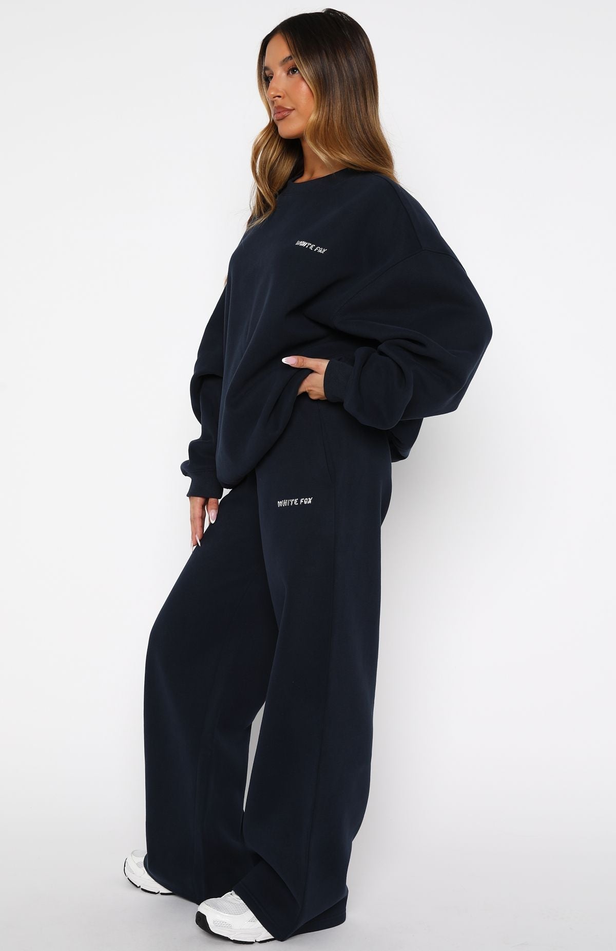 White Fox Test Drive Wide Leg Sweatpants Dark Navy