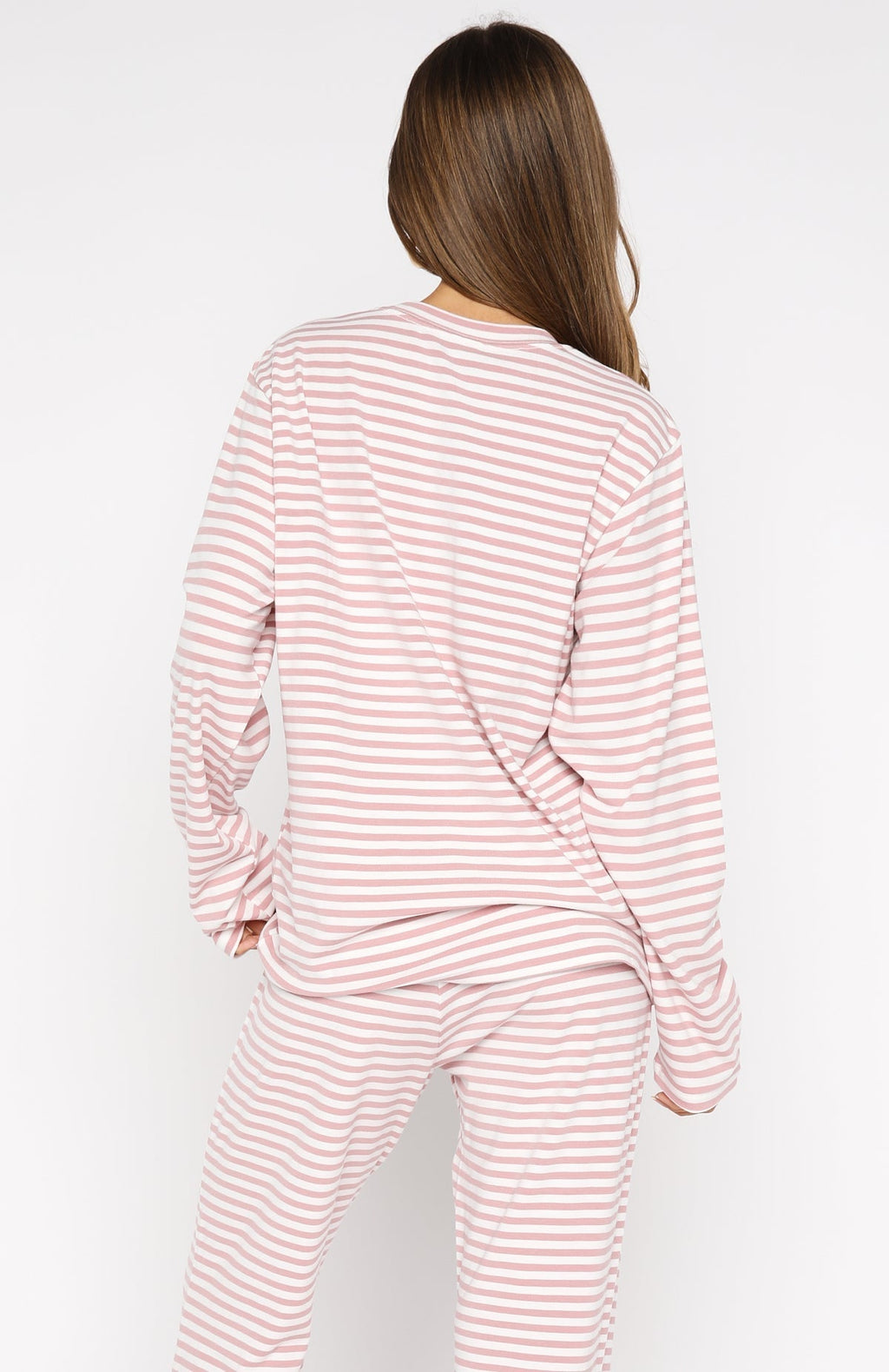 White Fox Slow Life Long Sleeve Pyjama Top Pink/White Stripe