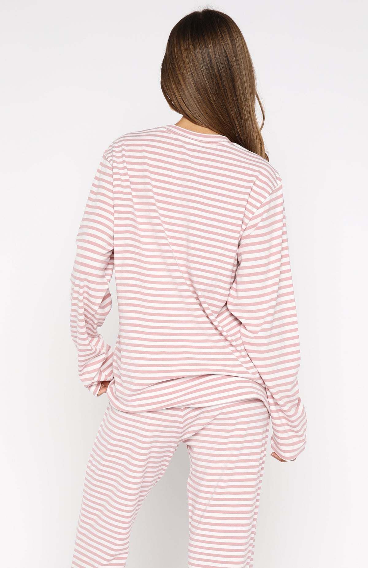 White Fox Slow Life Long Sleeve Pyjama Top Pink/White Stripe