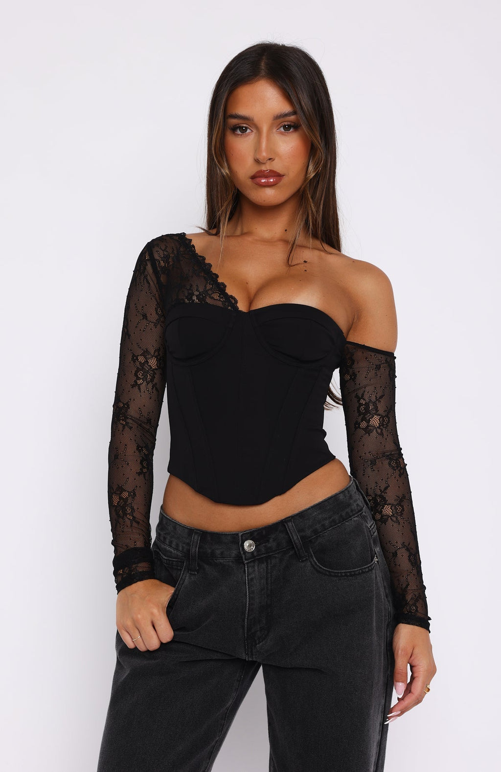 White Fox Time Will Tell Long Sleeve Bustier Black