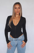 White Fox In Pursuit Long Sleeve Corset Black