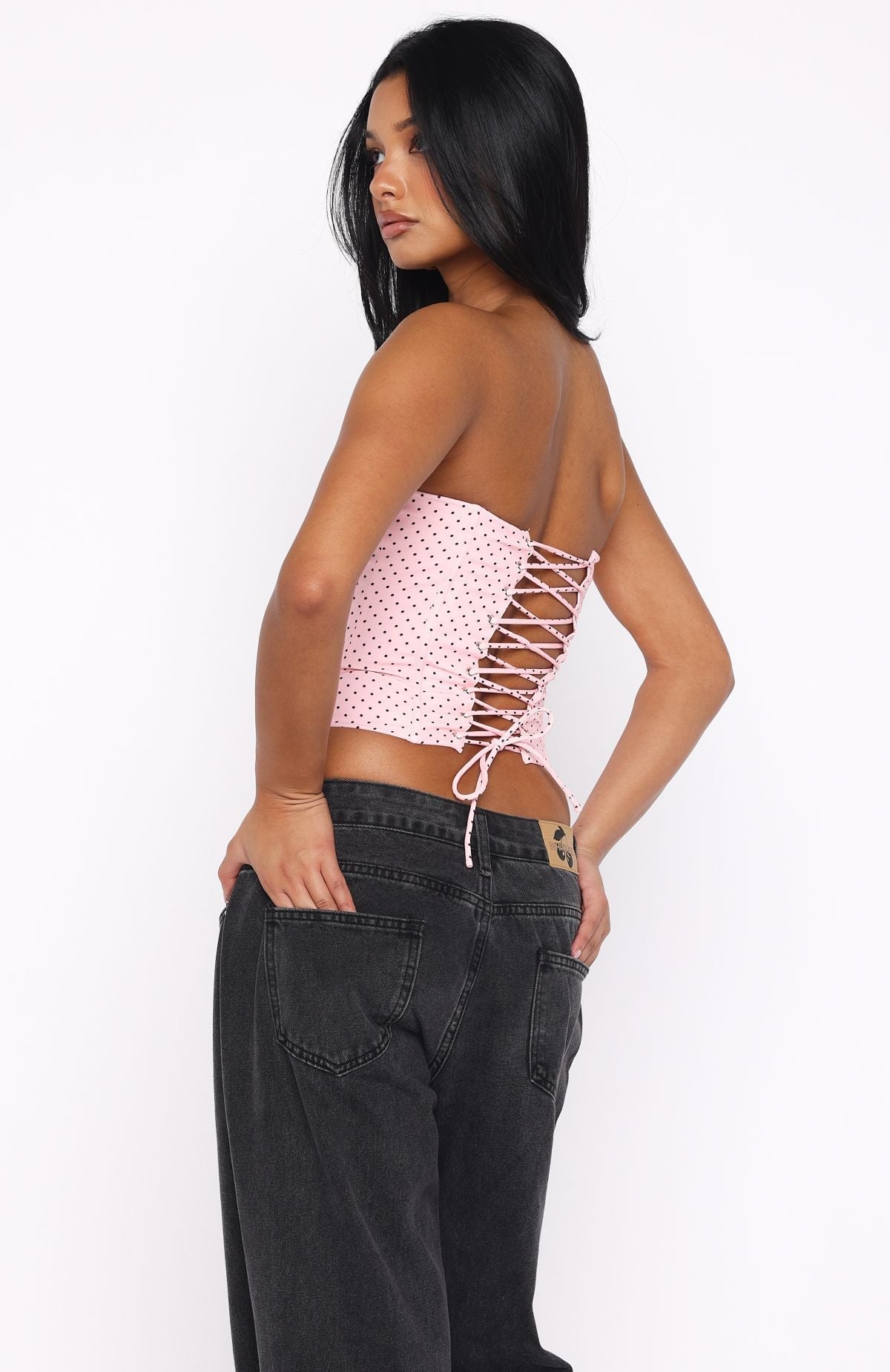 White Fox Let It Go Strapless Bustier Pink Polka Dot