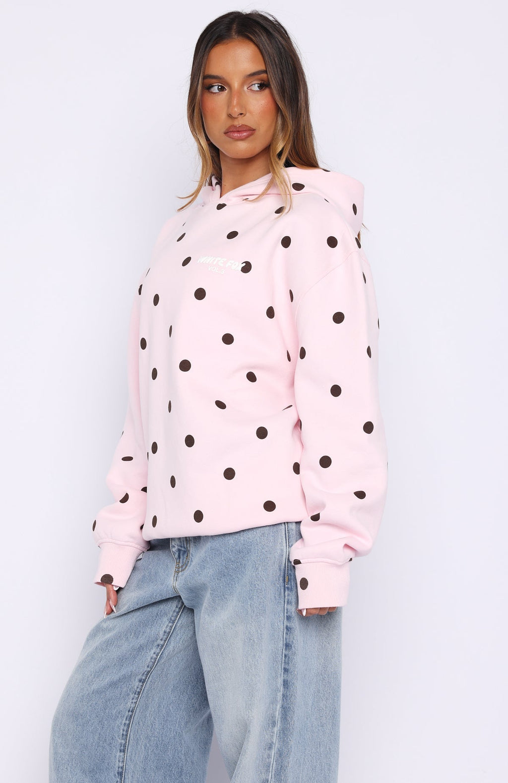 White Fox Offstage Printed Oversized Hoodie Posy Polka Dot