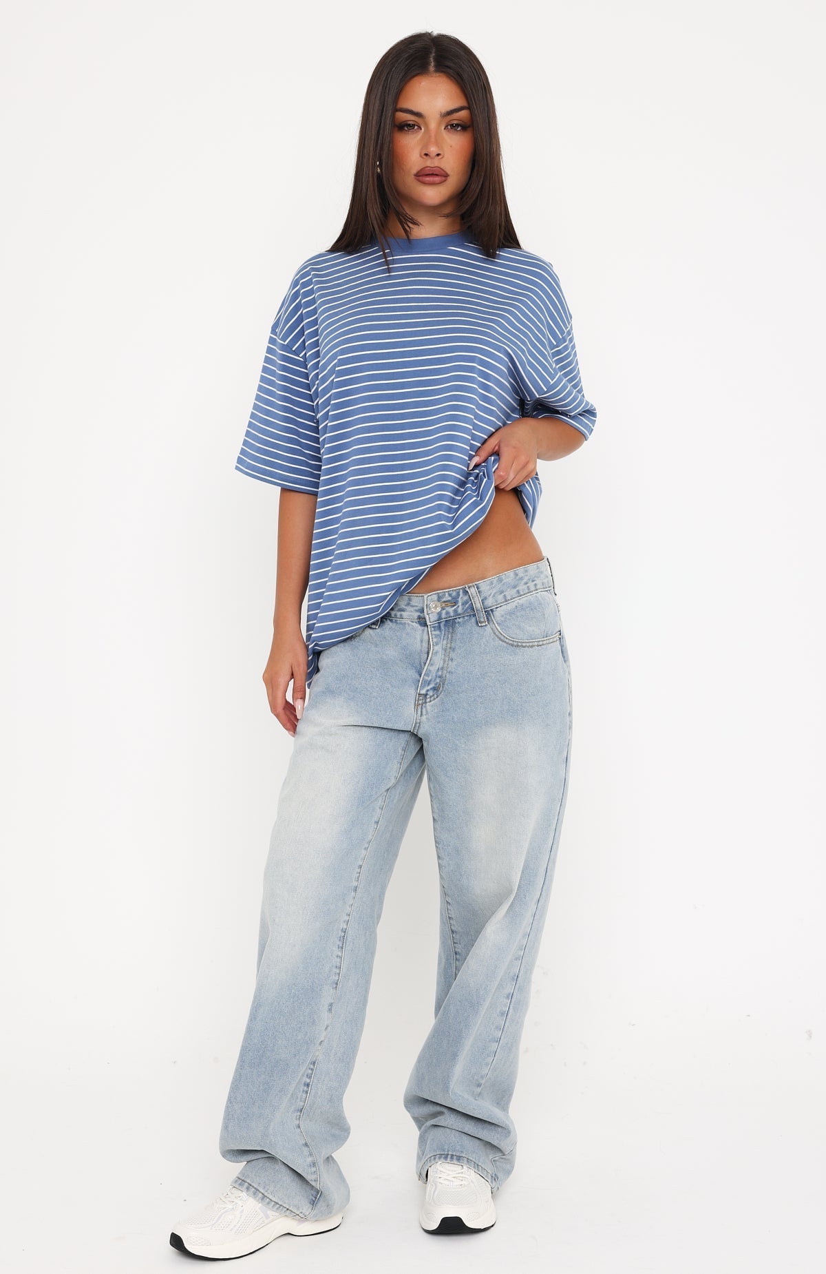 White Fox Touchdown Oversized Tee Blue/White Stripe