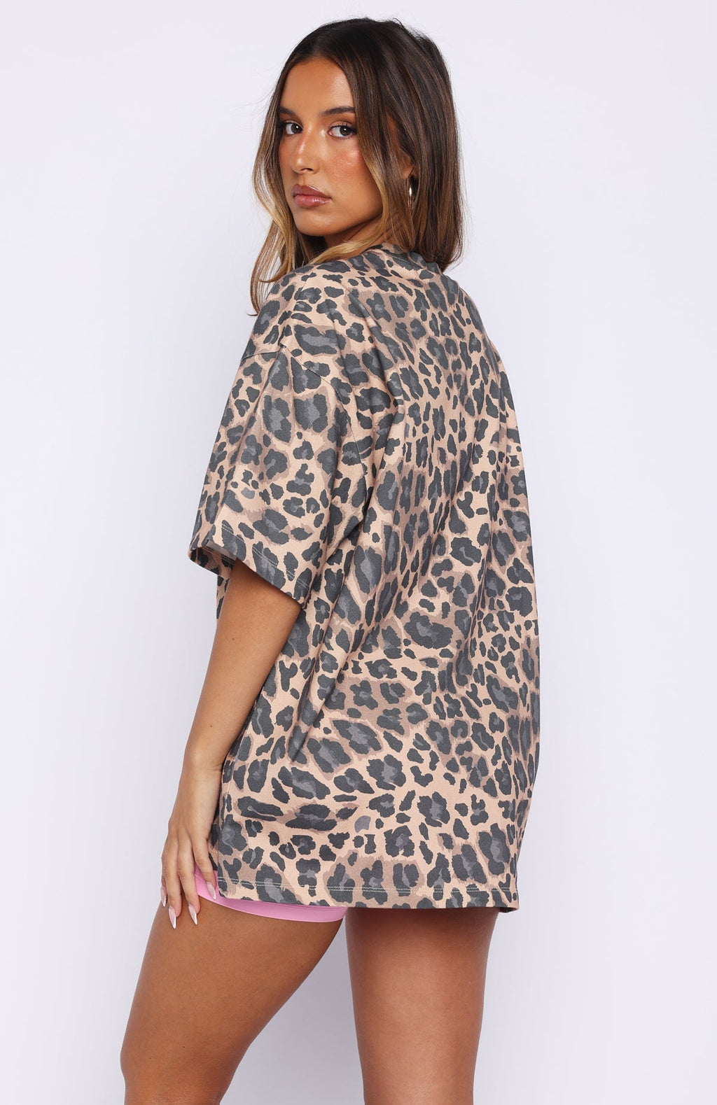 White Fox Offstage Printed Oversized Tee Dark Leopard