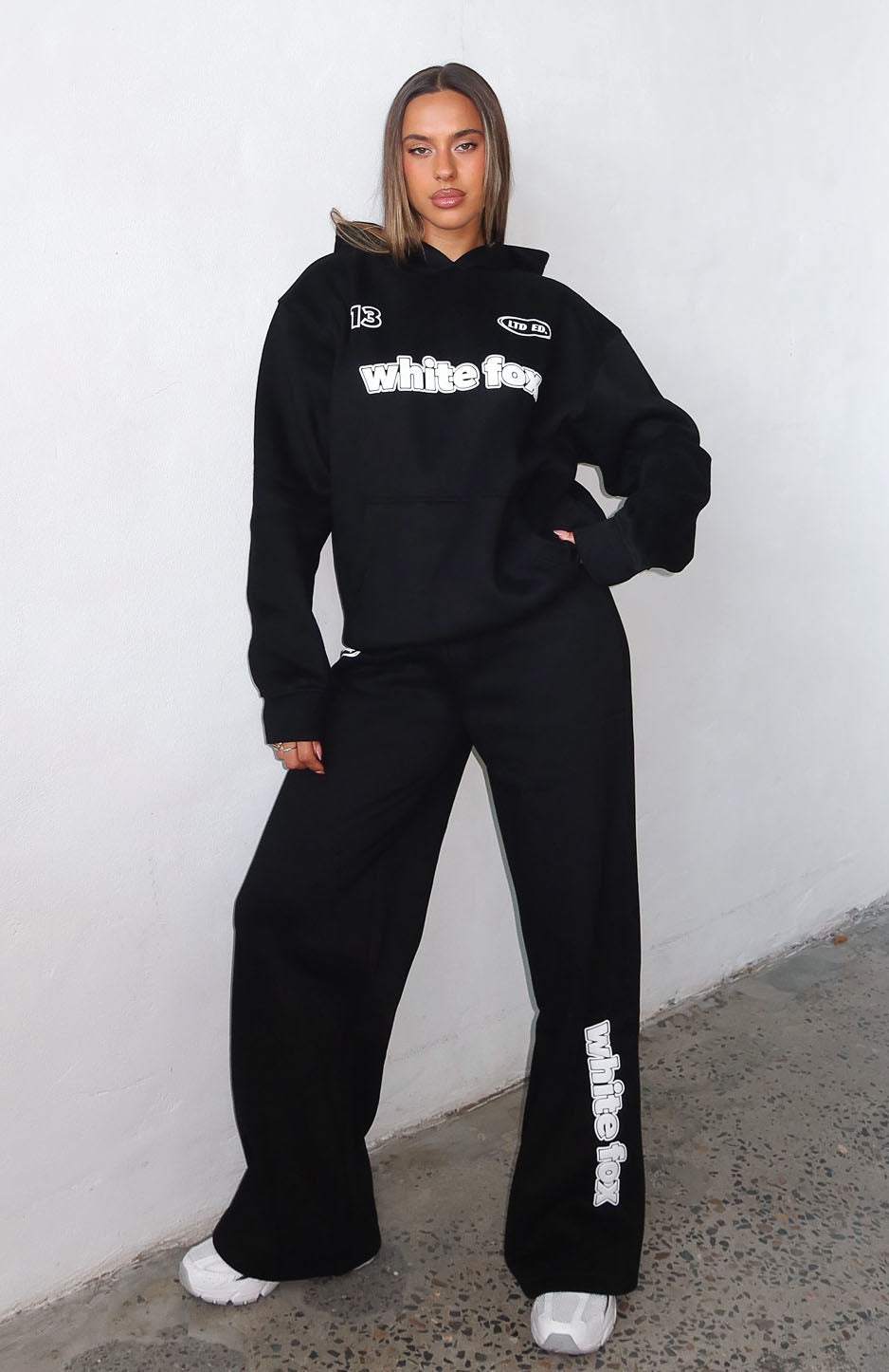 White Fox Ready To Go Wide Leg Sweatpants Black