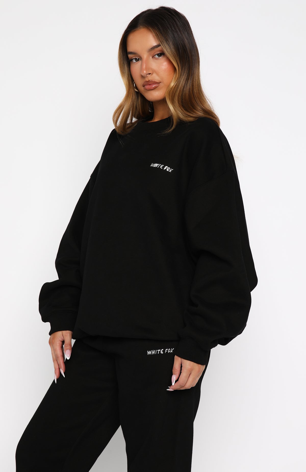 White Fox Test Drive Oversized Sweater Black
